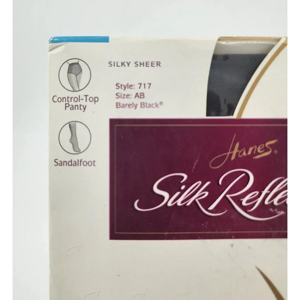 Hanes Silk Reflections Silky Sheer Control Top Sandalfoot Pantyhose 717 Black AB